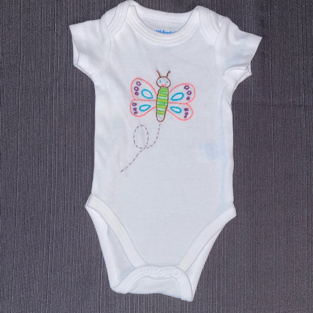 Kidgets White Baby Girl’s Onsie with Vibrant Hand Embroidered Butterfly